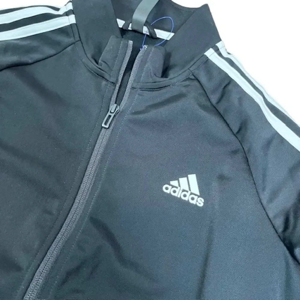 NWOT Adidas Tricot Jacket Youth Black 3 Stripe Size‎ Large